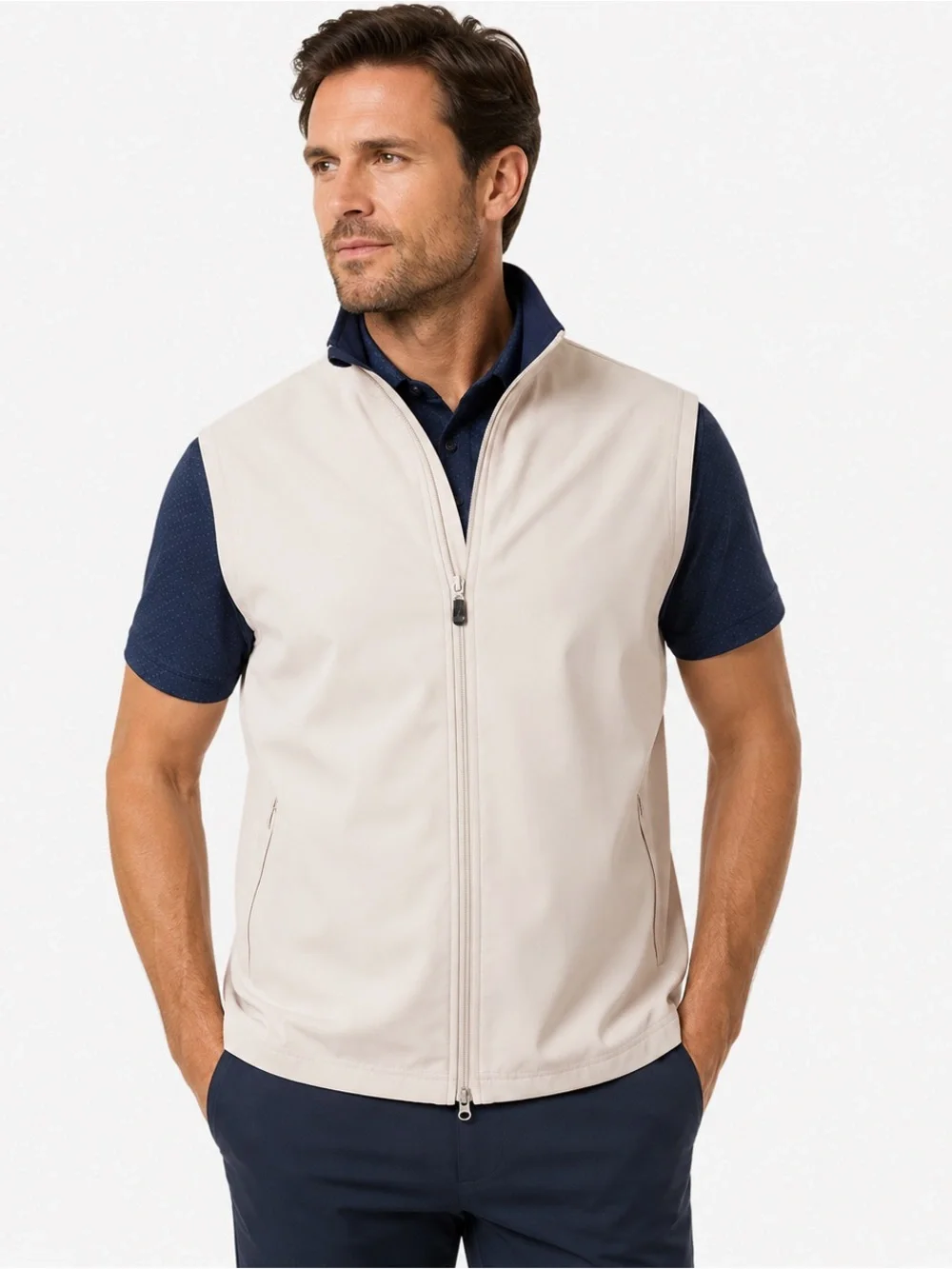Ashworth Weather Systems Water Resistant Stretch Golf Vest XL Beige Full Zip